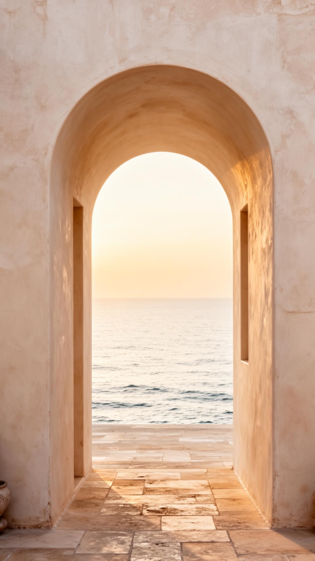 Arco mediterráneo de piedra abriendo al mar